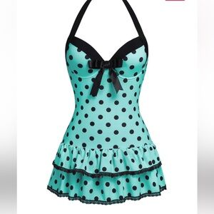 Unique Vintage Mint Polka Dot One Piece Swimsuit